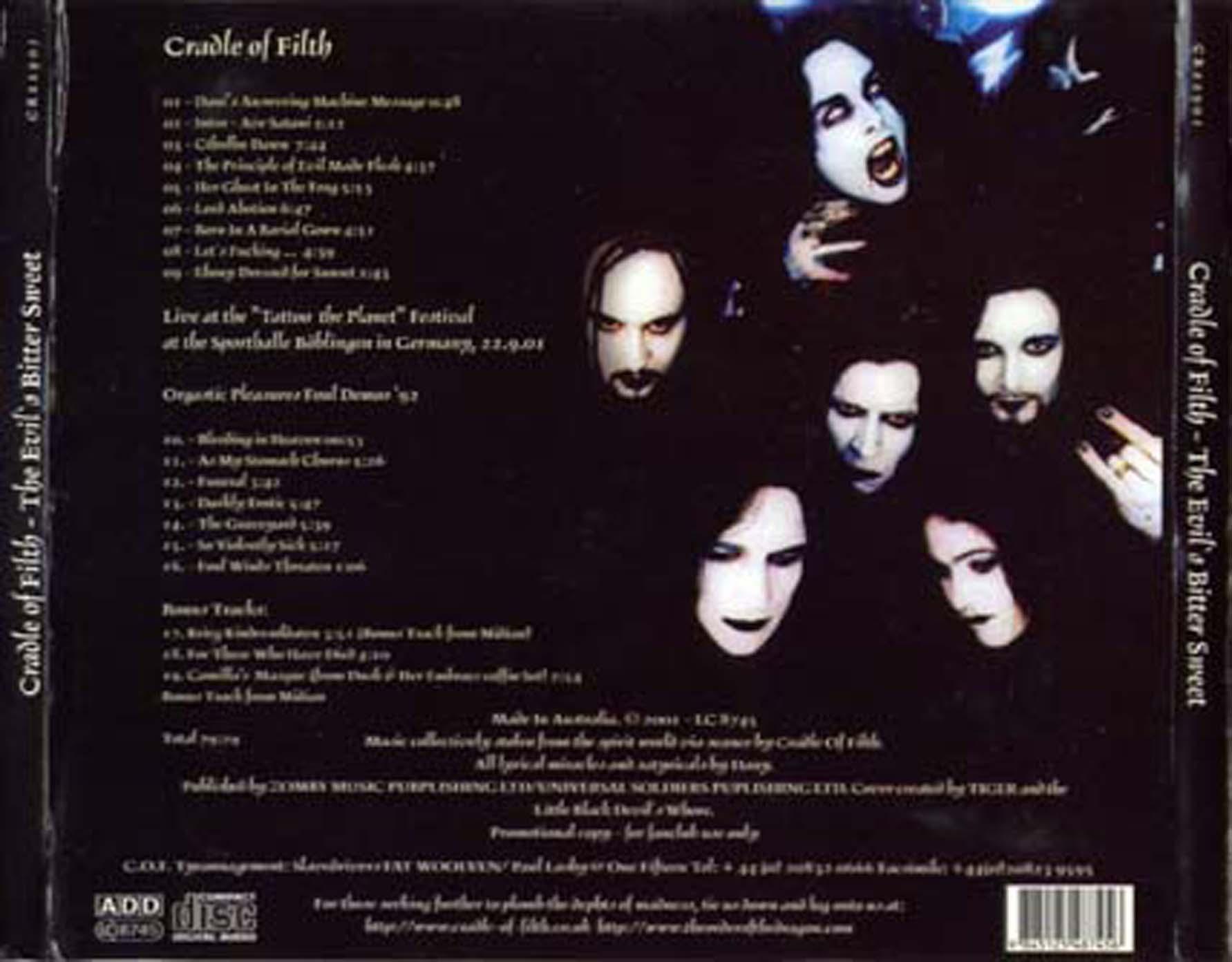 Cradle Of Filth  The Evils Bitter Sweet : Back
